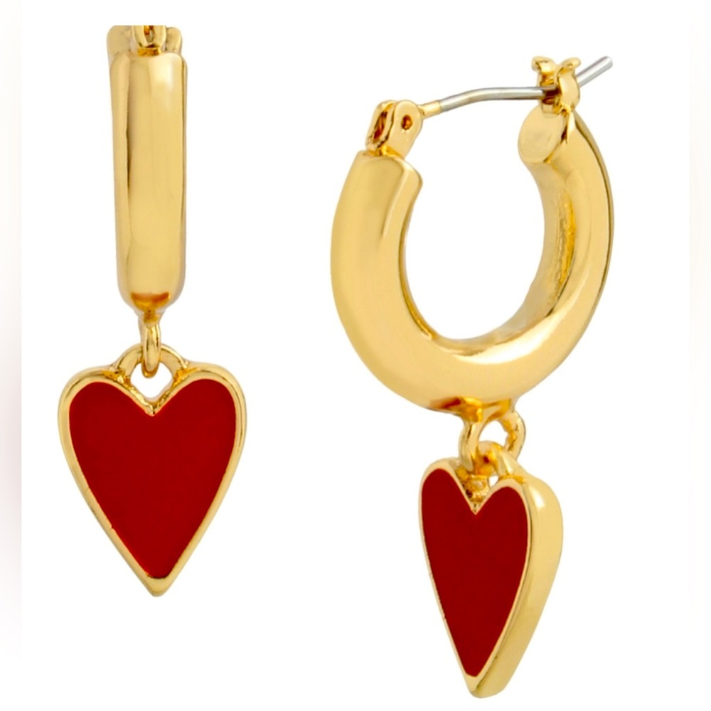 Betsey Johnson red heart hoop dangle NWT